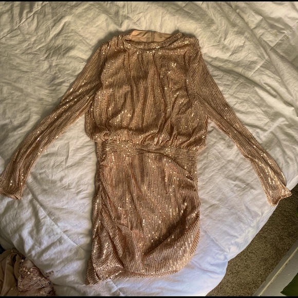 Mock neck ruched sequin dress - Picture 1 of 5